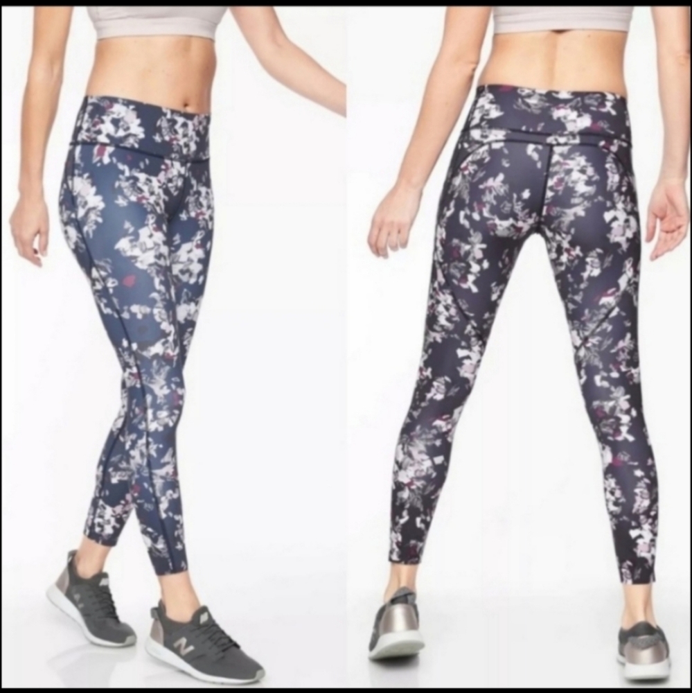 Athleta Challenge Bloom Navy Leggings Tights Activewear  Pullon Size Large